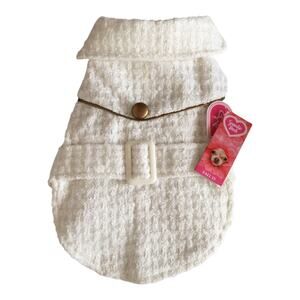 Smoochie Pooch Dog Jacket Size Small White Cream Tweed Coat Belted Fall NWT